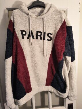 ZAFUL PARIS Embroidered Fuzzy Pullover Faux Fur Hoodie Size XL